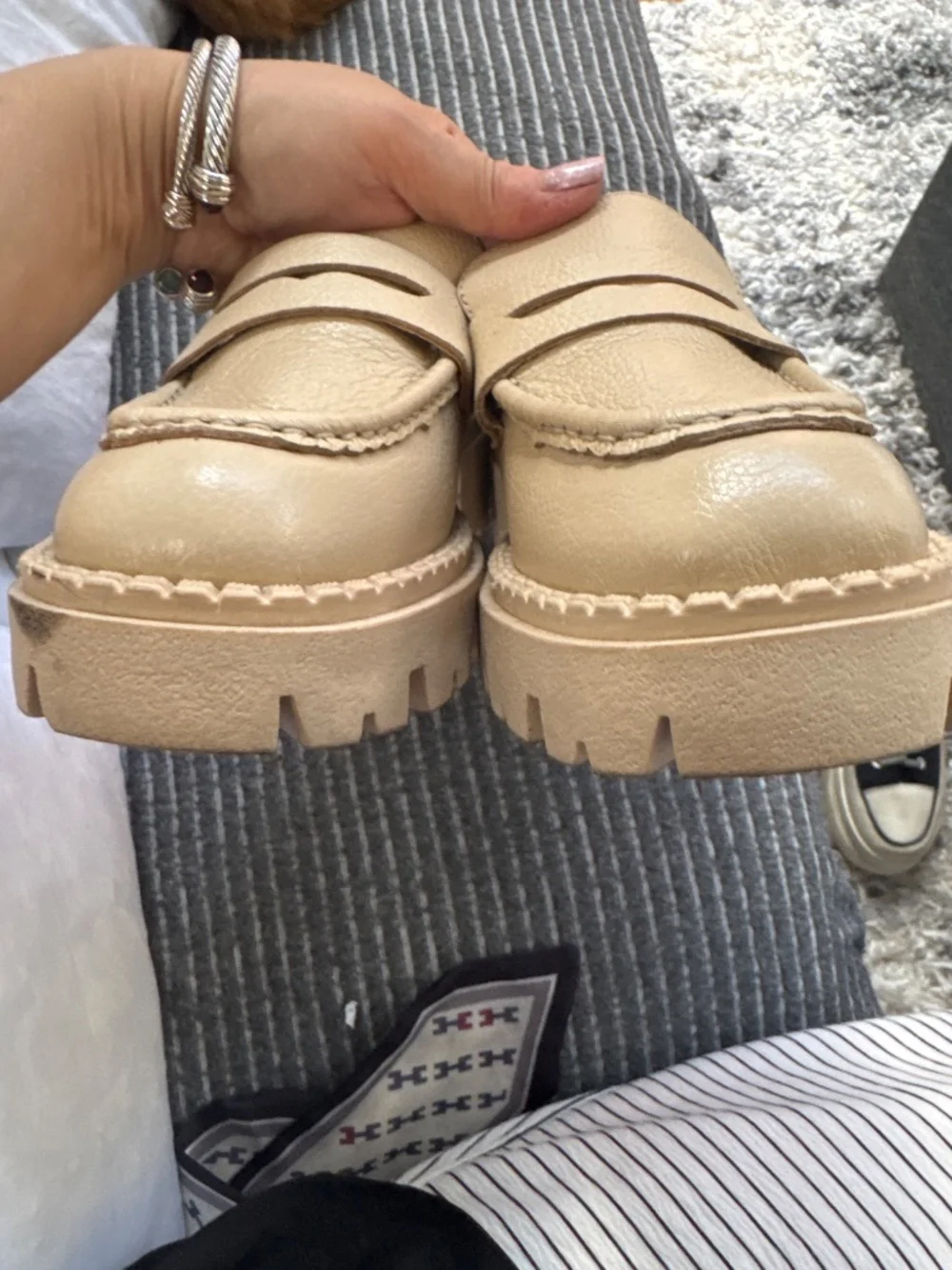 Like new beige leather penny loafers
